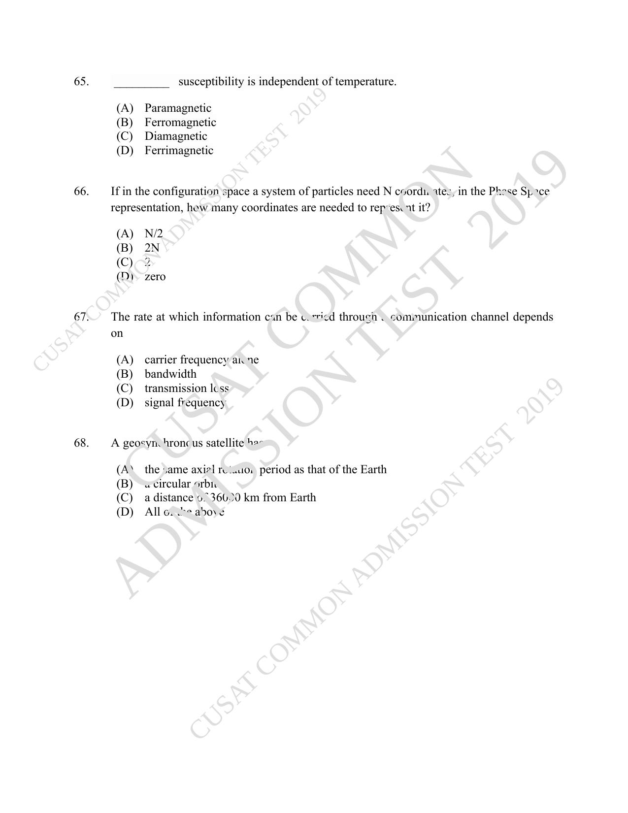 CUSAT CAT 2019 MSc Physics Question Paper With Answer Key - Page 14