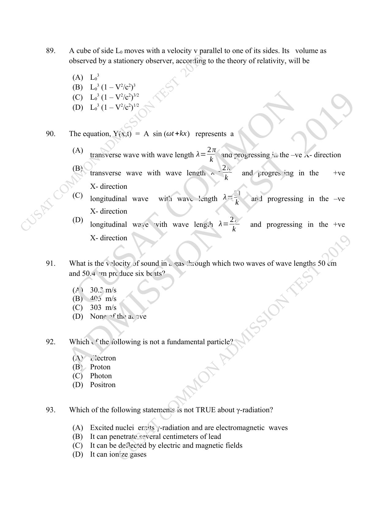 CUSAT CAT 2019 MSc Physics Question Paper With Answer Key - Page 21