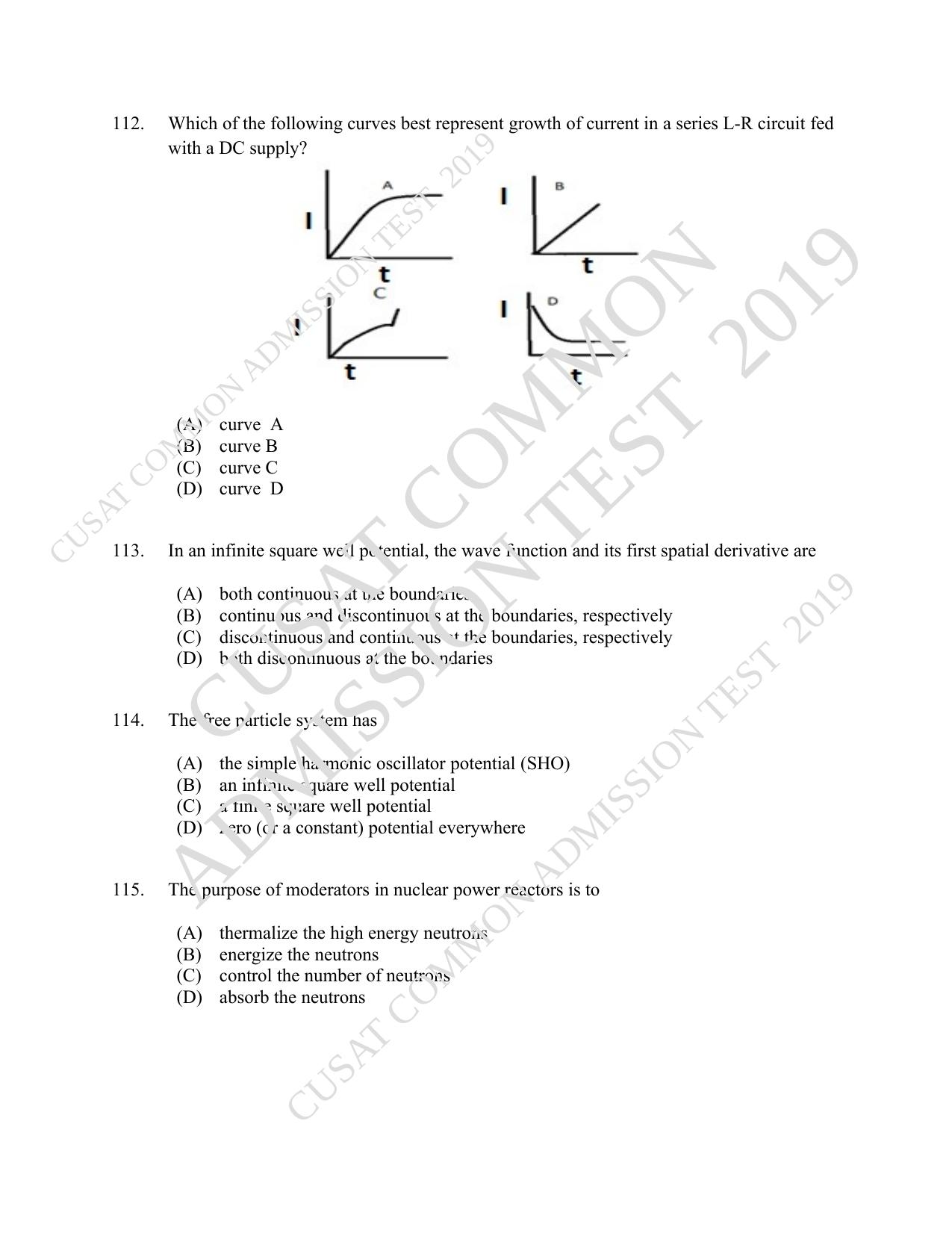 CUSAT CAT 2019 MSc Physics Question Paper With Answer Key - Page 26