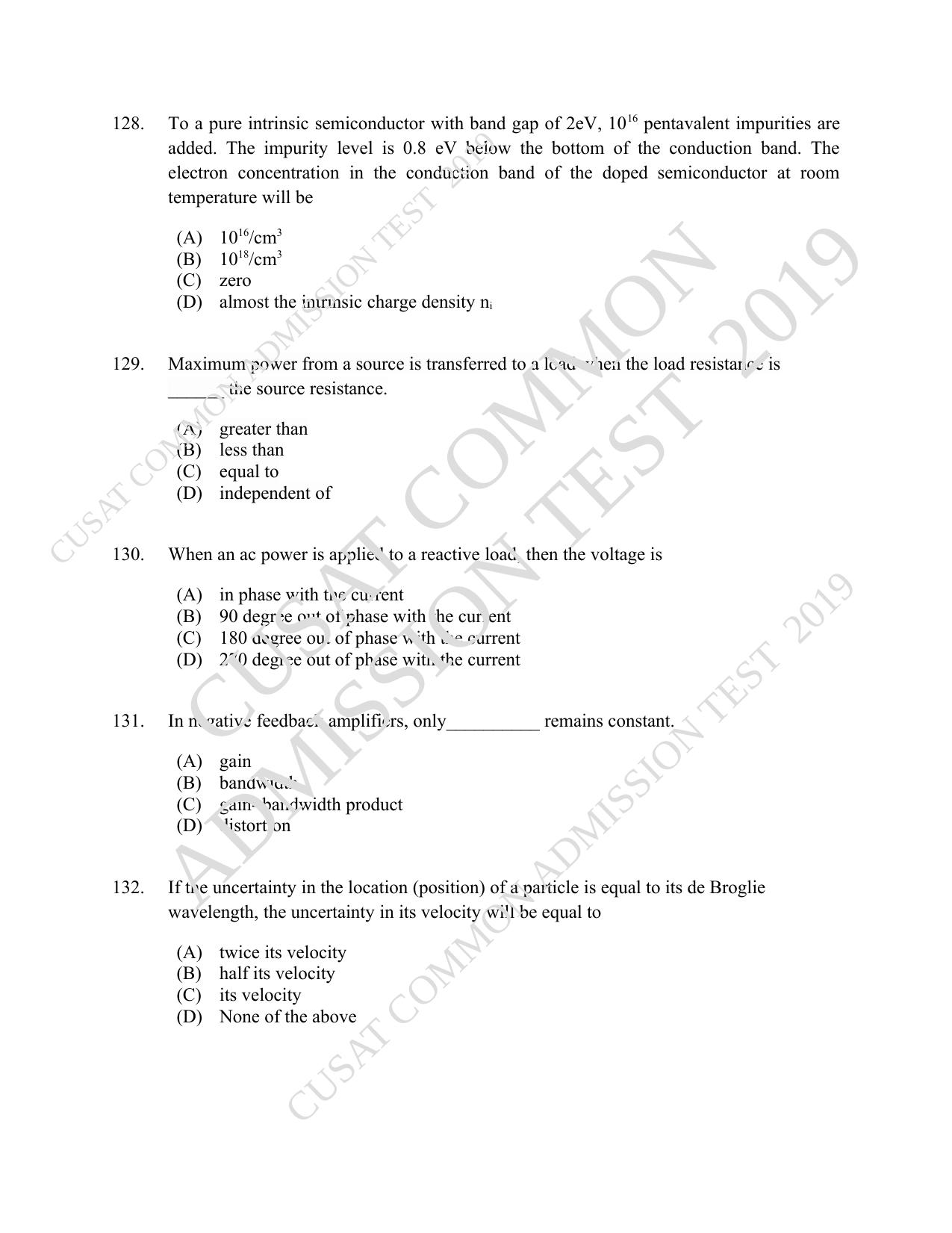 CUSAT CAT 2019 MSc Physics Question Paper With Answer Key - Page 30