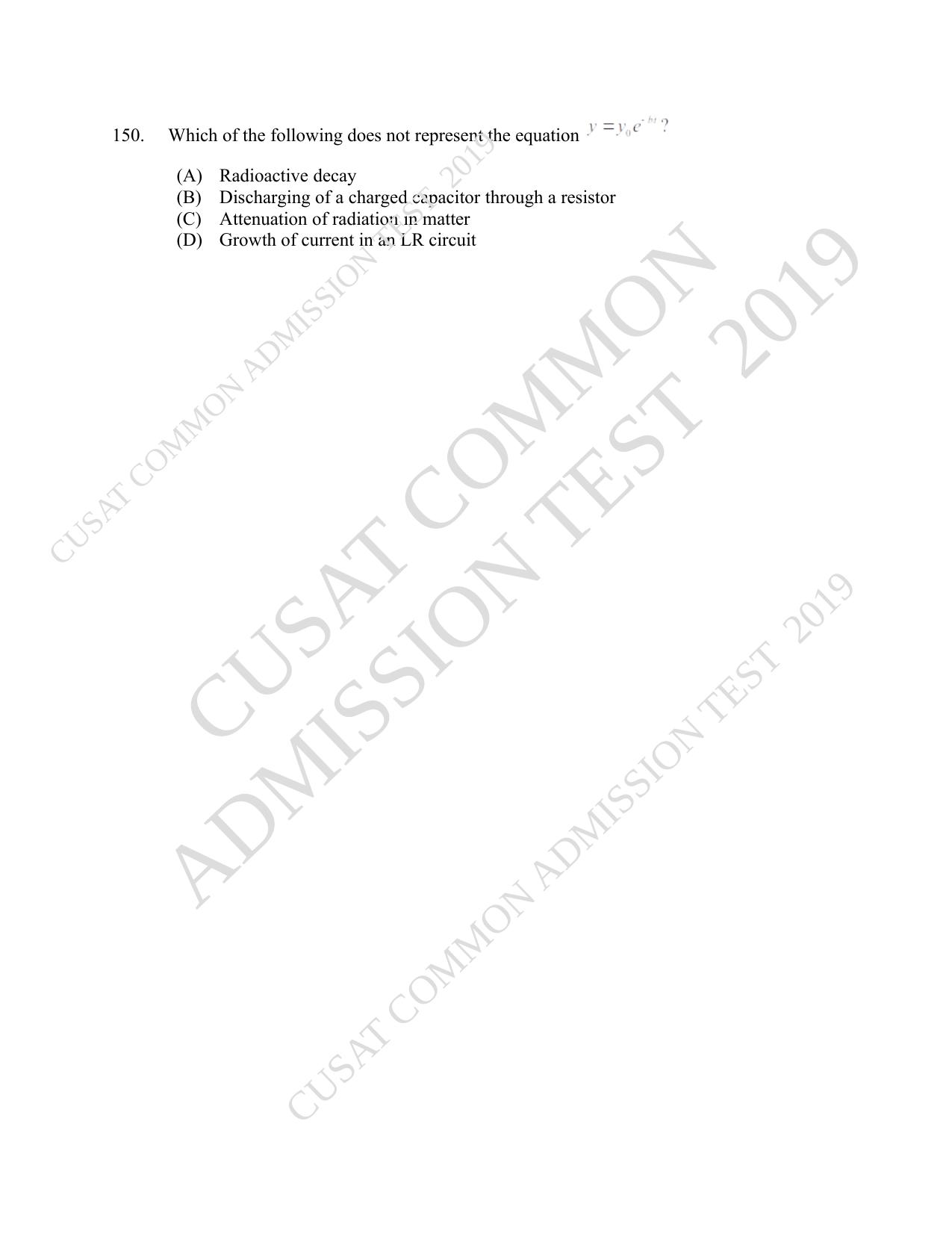 CUSAT CAT 2019 MSc Physics Question Paper With Answer Key - Page 36