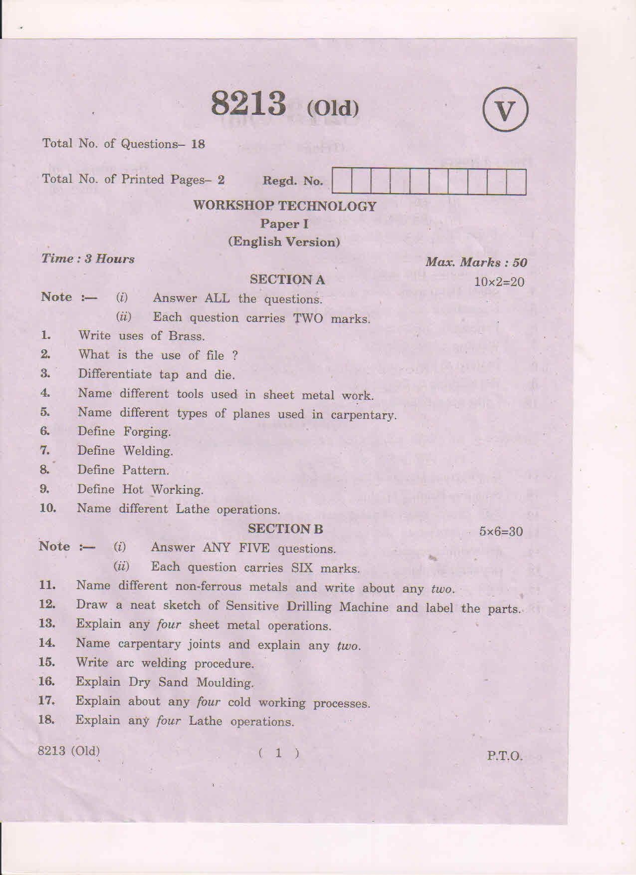 AP Inter 1st Year Workshop Technology-I (Old) March-2019-Vocational Question Paper - Page 1