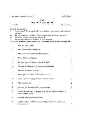 Nagaland Board Class 12 DERIVATIVE MARKETS 2017 Question Papers