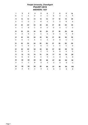 PULEET 2019 Answer Key
