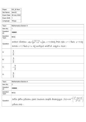JEE Mains 2022: BTech Telugu (Shift 1) 28-07-2022 Question Paper