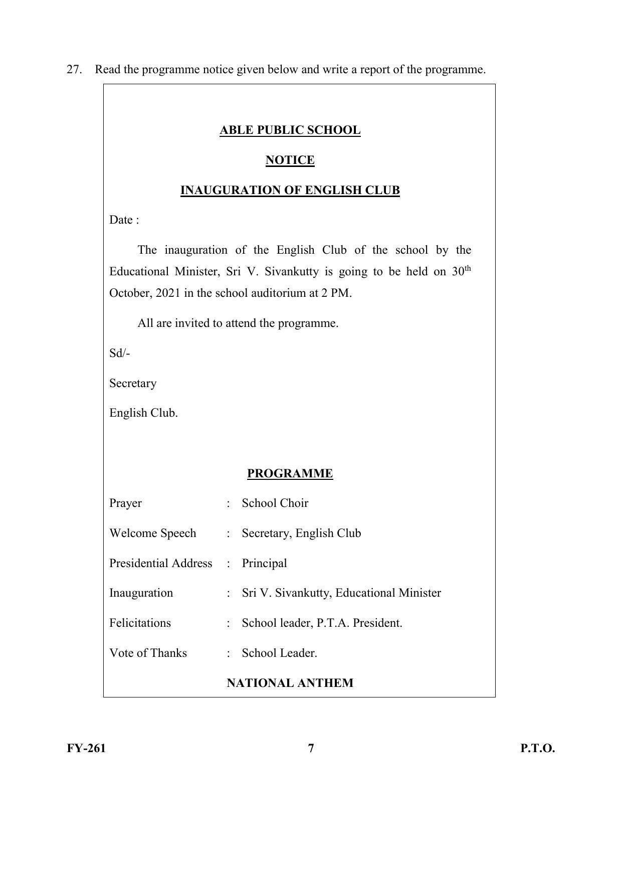 Kerala Plus One (Class 11th) Part-I English (Hearing Impaired) Question Paper 2021 - Page 7
