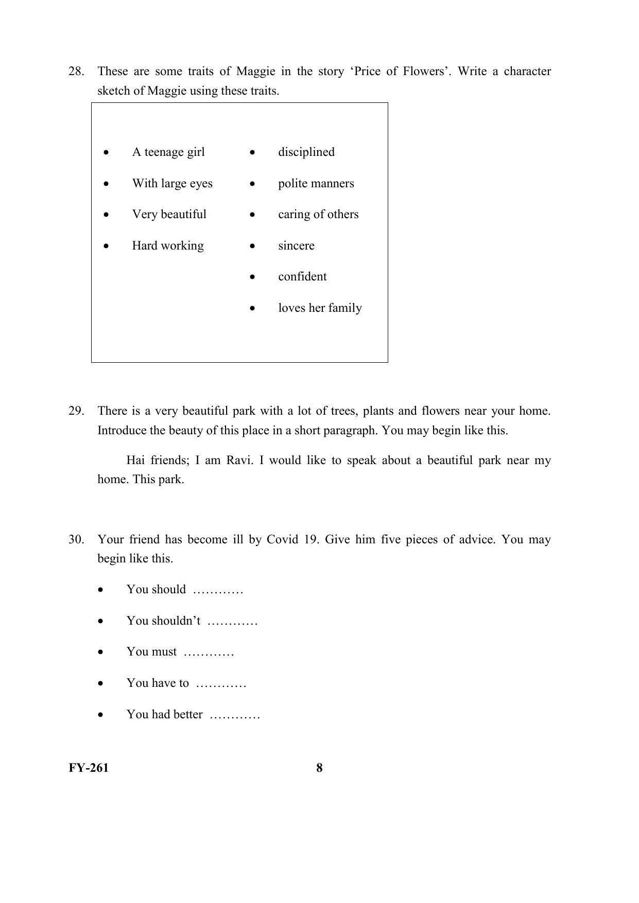 Kerala Plus One (Class 11th) Part-I English (Hearing Impaired) Question Paper 2021 - Page 8