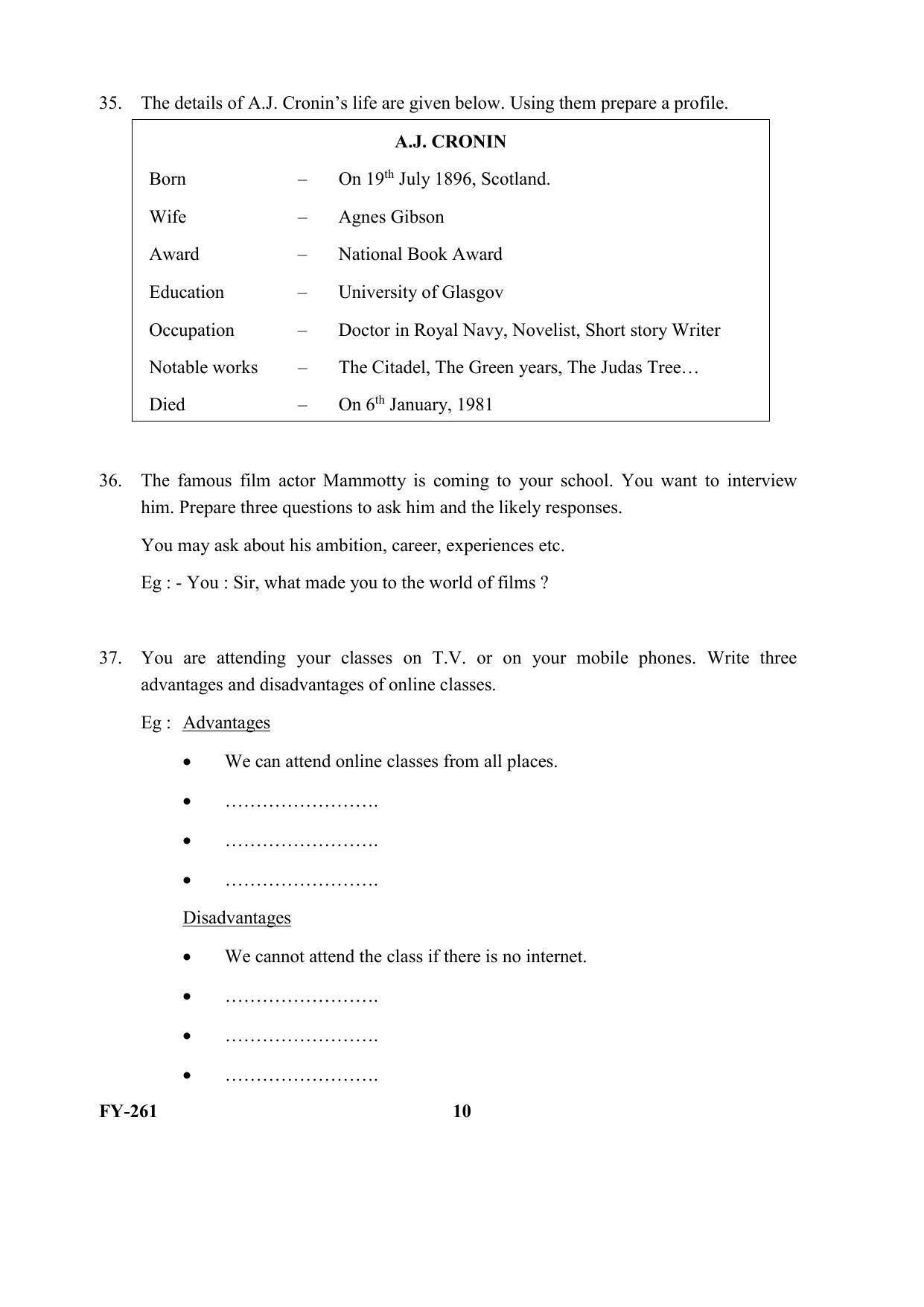 Kerala Plus One (Class 11th) Part-I English (Hearing Impaired) Question Paper 2021 - Page 10