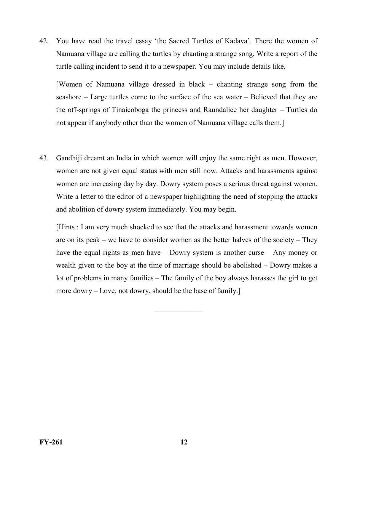 Kerala Plus One (Class 11th) Part-I English (Hearing Impaired) Question Paper 2021 - Page 12