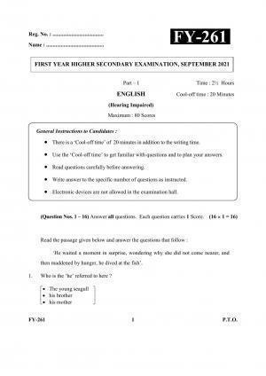 Kerala Plus One (Class 11th) Part-I English (Hearing Impaired) Question Paper 2021