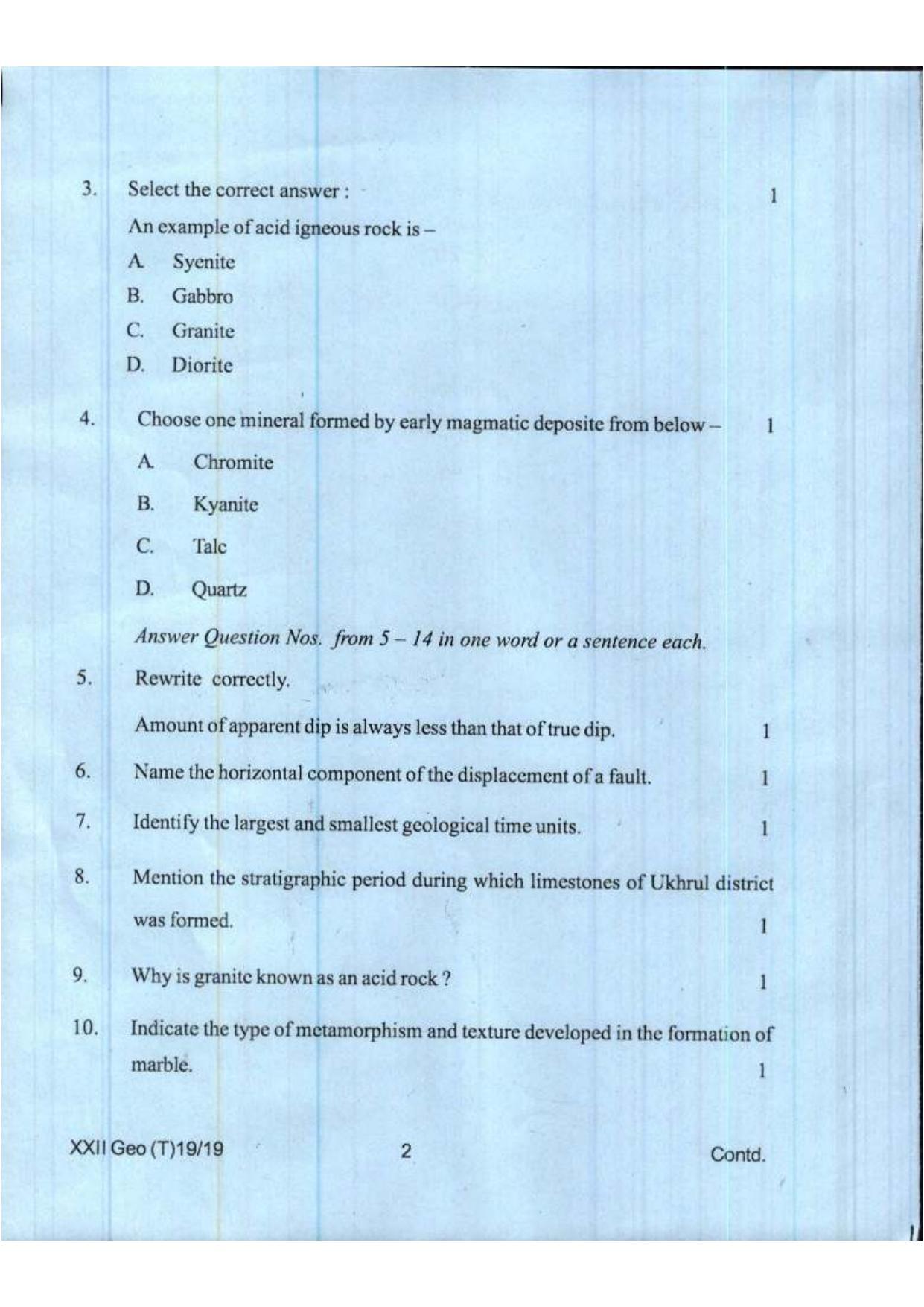 COHSEM Class 12 Geology 2019 Question Papers - Page 2