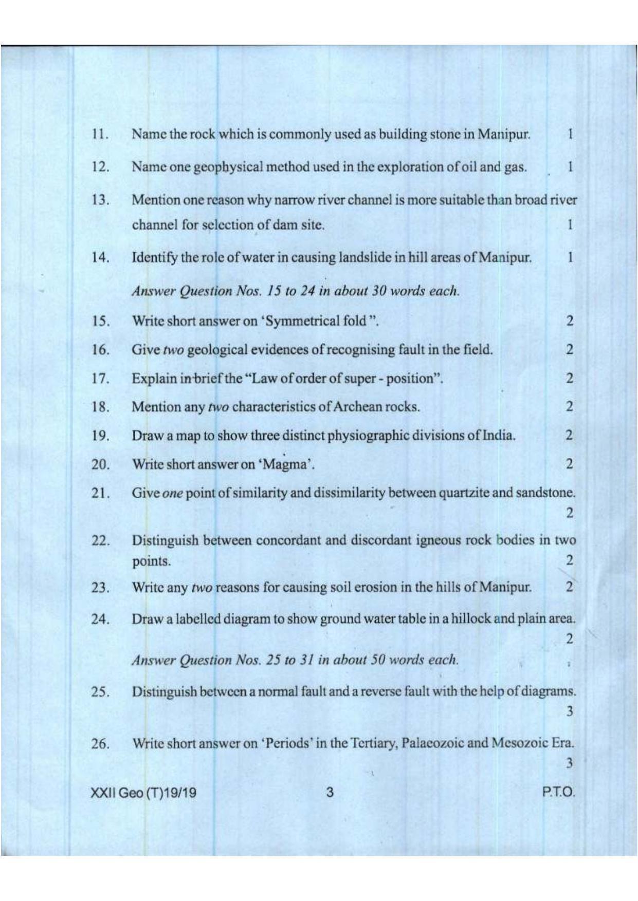 COHSEM Class 12 Geology 2019 Question Papers - Page 3