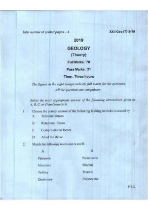 COHSEM Class 12 Geology 2019 Question Papers