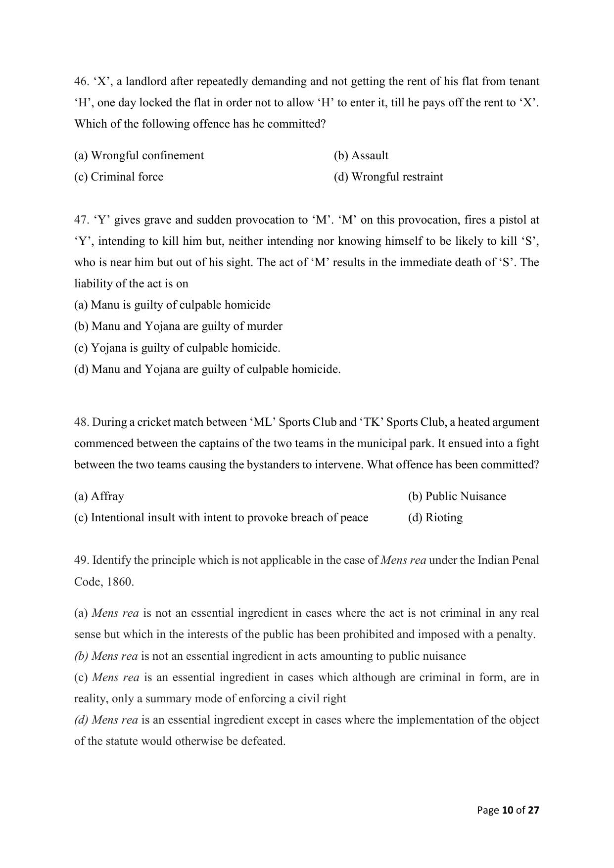 AILET 2020 Question Paper for LLM - Page 10