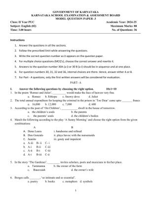 Karnataka II PUC English Model Question Paper III 2025
