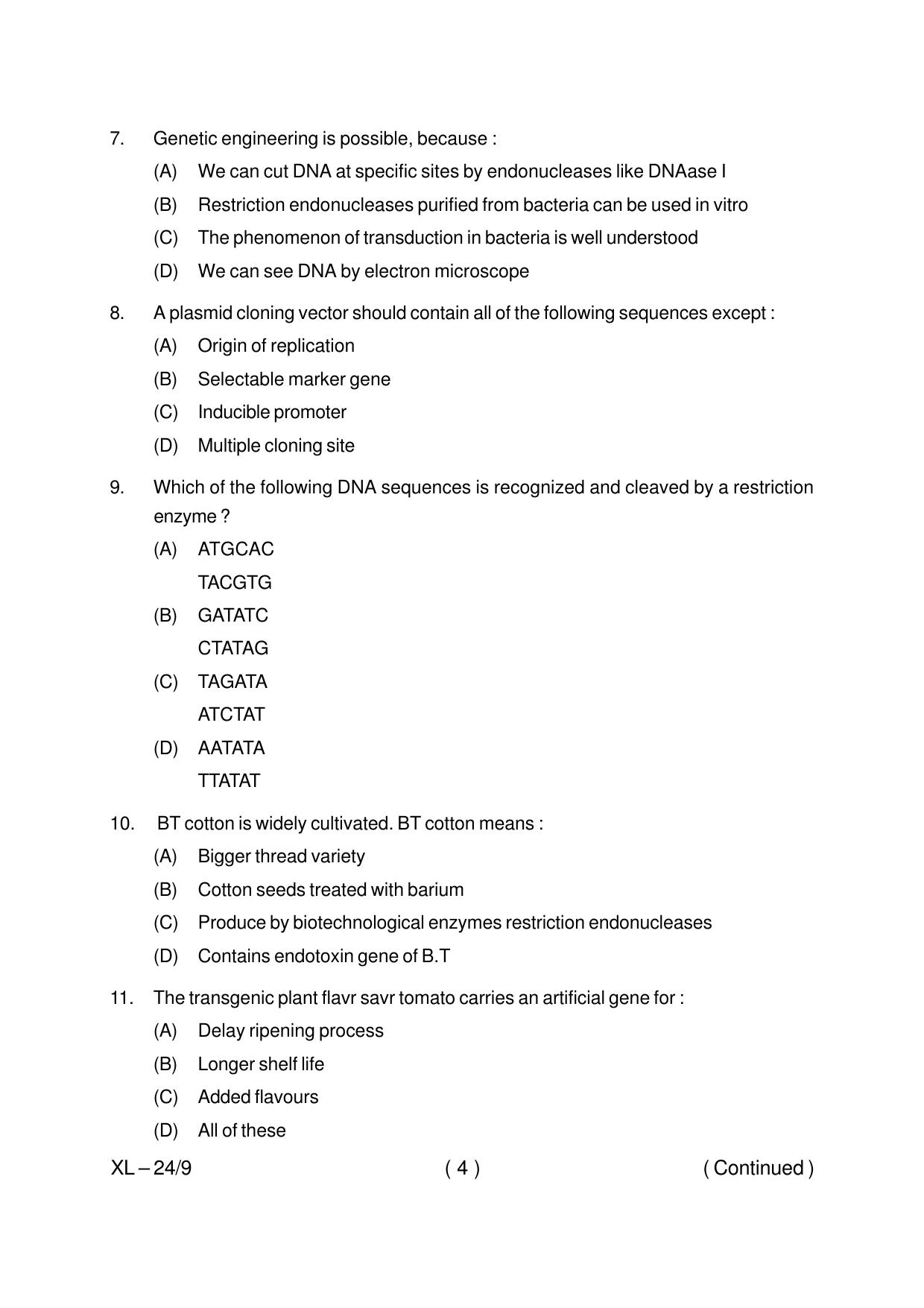 Odisha CPET BIOTECHNOLOGY 2020 Question Paper - Page 4