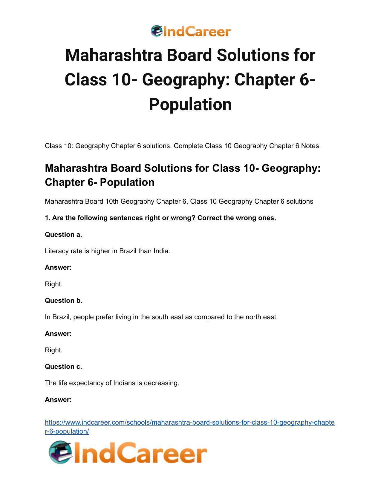 Maharashtra Board Solutions for Class 10- Geography: Chapter 6- Population - Page 2