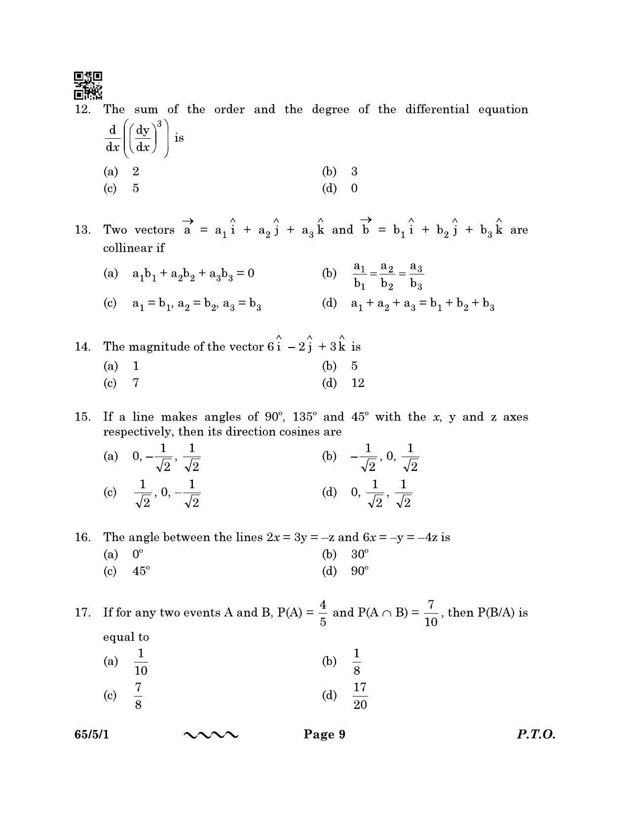 CBSE Class 12 65-5-1 MATHEMATICS 2023 Question Paper - Page 9