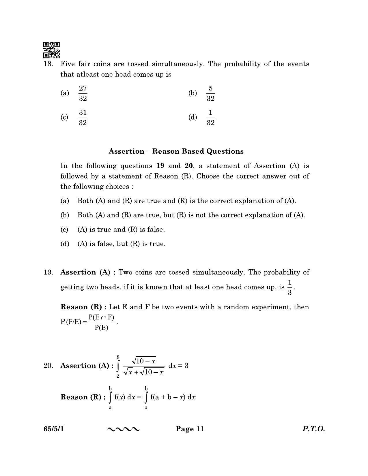 CBSE Class 12 65-5-1 MATHEMATICS 2023 Question Paper - Page 11