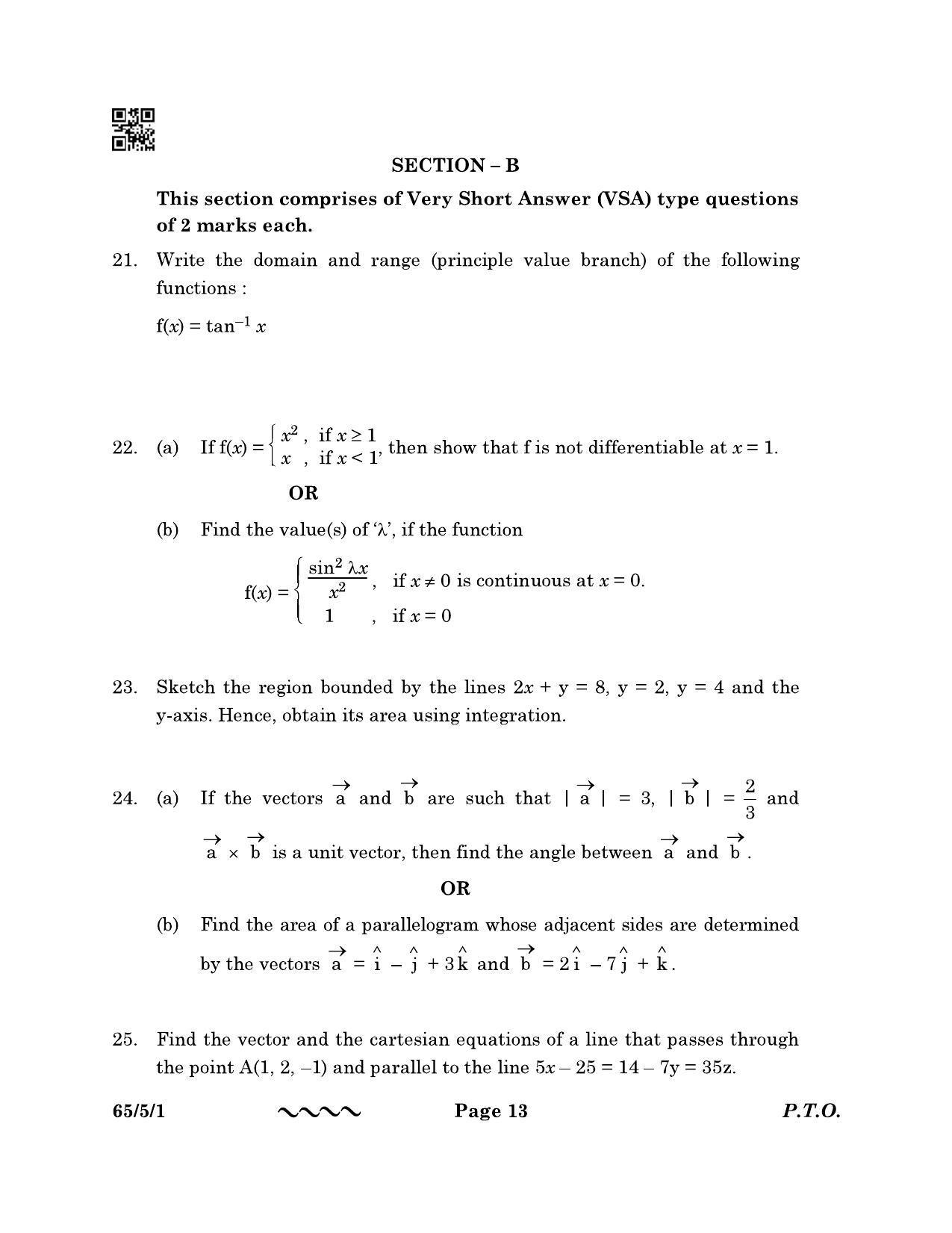 CBSE Class 12 65-5-1 MATHEMATICS 2023 Question Paper - Page 13