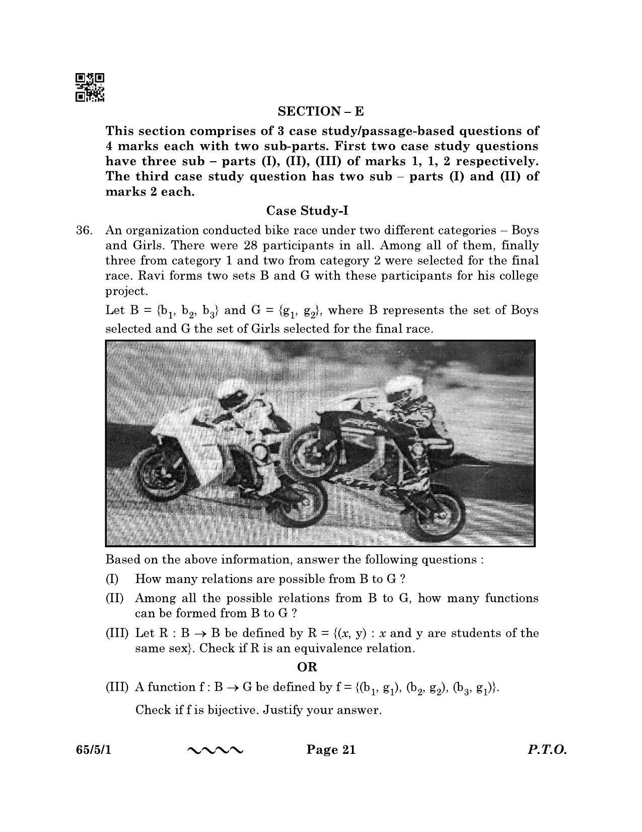 CBSE Class 12 65-5-1 MATHEMATICS 2023 Question Paper - Page 21