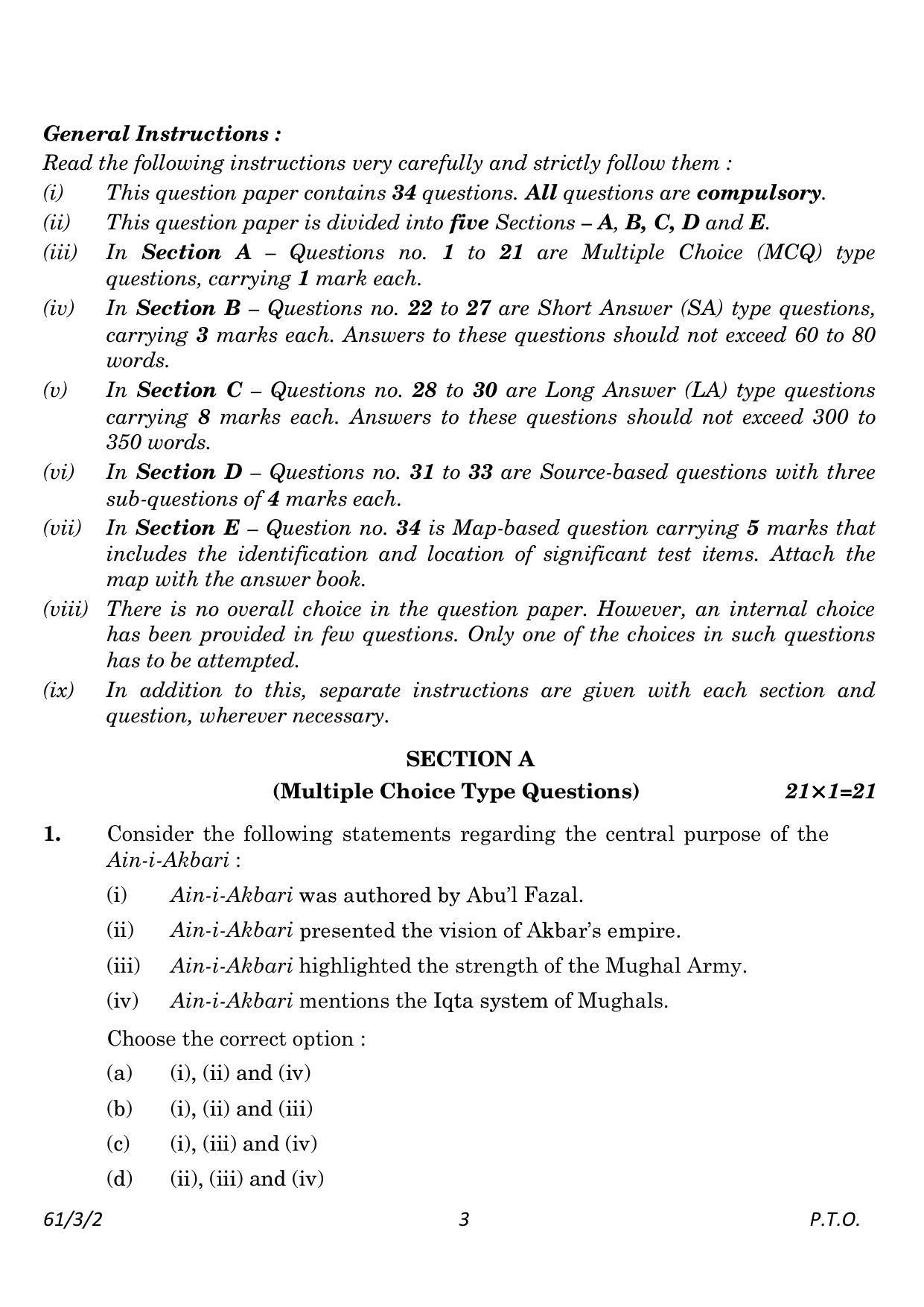 CBSE Class 12 61-3-2 History 2023 Question Paper - Page 3