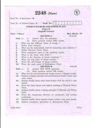 AP Inter 2nd Year Energy Sources Power Plant-II (new) March-2020-Vocational Question Pape