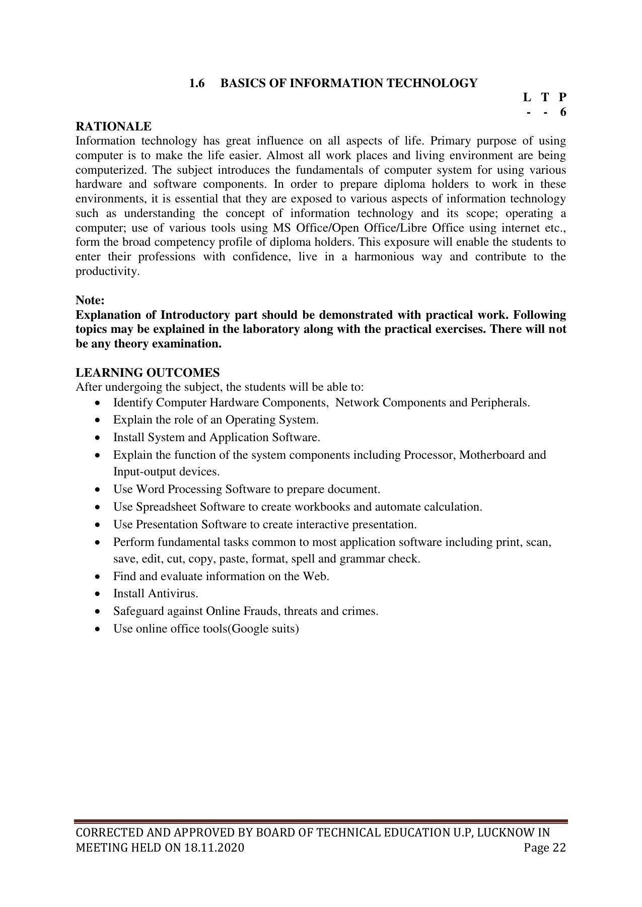 SYLLABUS FOR FIRST SEMESTER SESSION (2020-2021) - SIX SEMESTER DIPLOMA COURSE IN GLASS AND CERAMIC ENGINEERING - Page 22