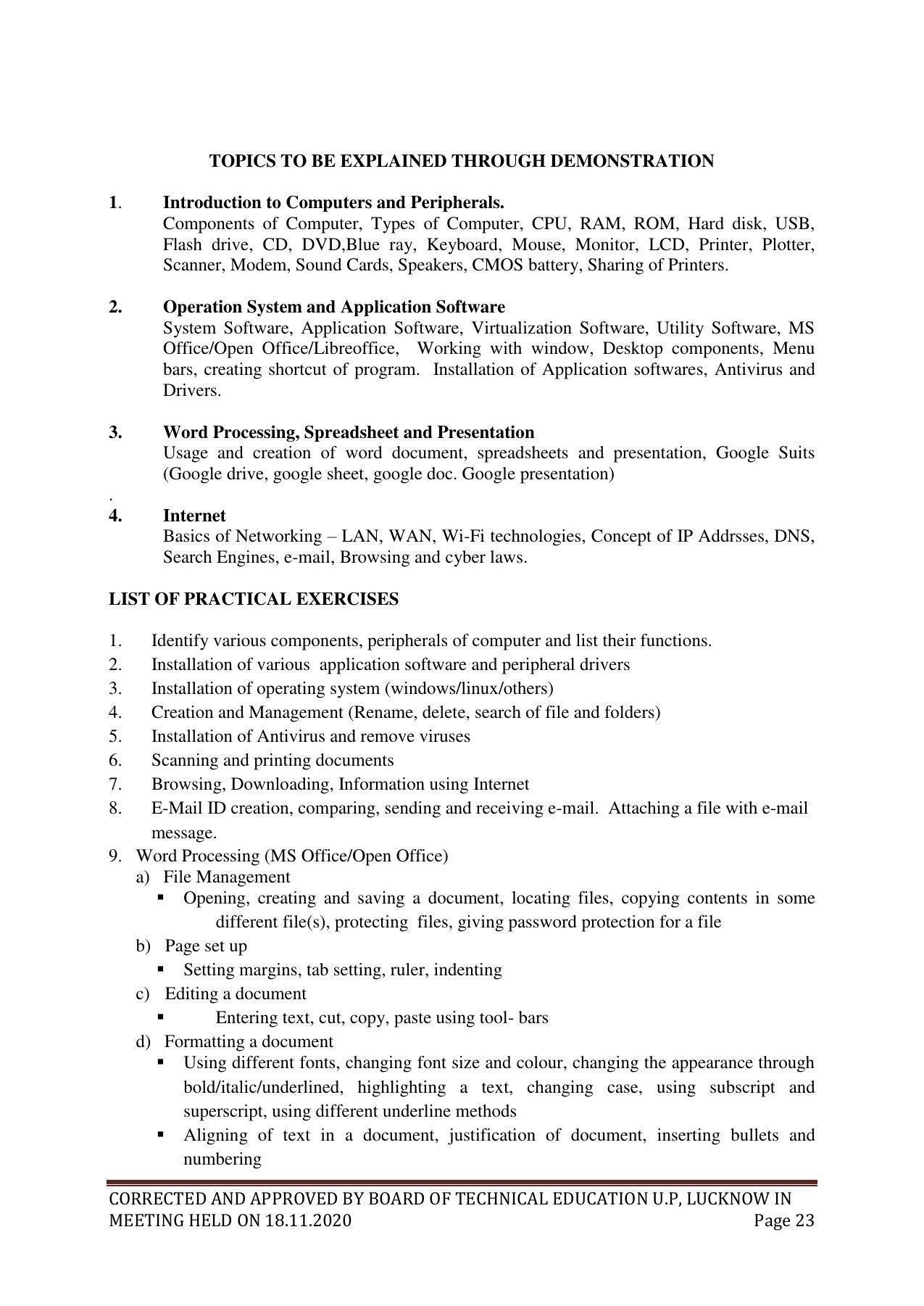 SYLLABUS FOR FIRST SEMESTER SESSION (2020-2021) - SIX SEMESTER DIPLOMA COURSE IN GLASS AND CERAMIC ENGINEERING - Page 23