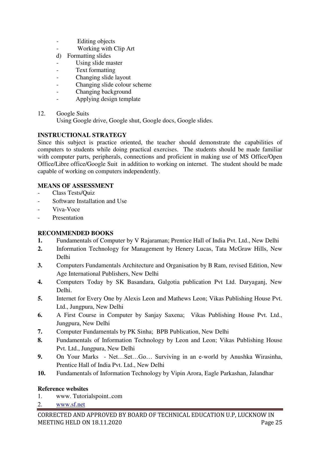 SYLLABUS FOR FIRST SEMESTER SESSION (2020-2021) - SIX SEMESTER DIPLOMA COURSE IN GLASS AND CERAMIC ENGINEERING - Page 25