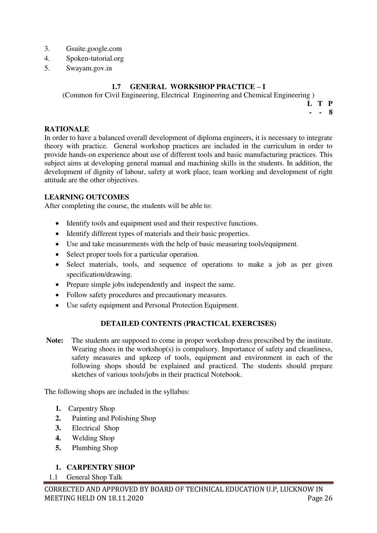 SYLLABUS FOR FIRST SEMESTER SESSION (2020-2021) - SIX SEMESTER DIPLOMA COURSE IN GLASS AND CERAMIC ENGINEERING - Page 26