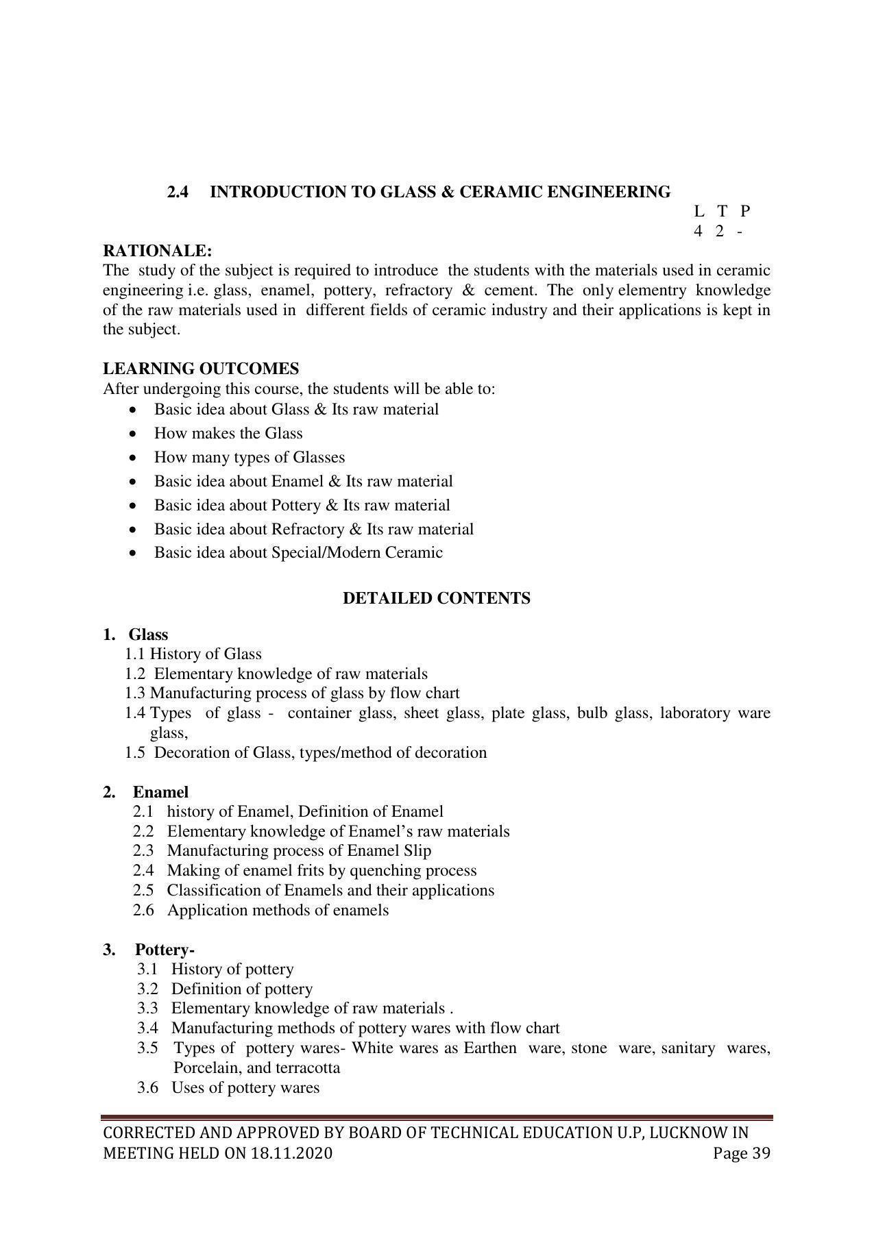 SYLLABUS FOR FIRST SEMESTER SESSION (2020-2021) - SIX SEMESTER DIPLOMA COURSE IN GLASS AND CERAMIC ENGINEERING - Page 39