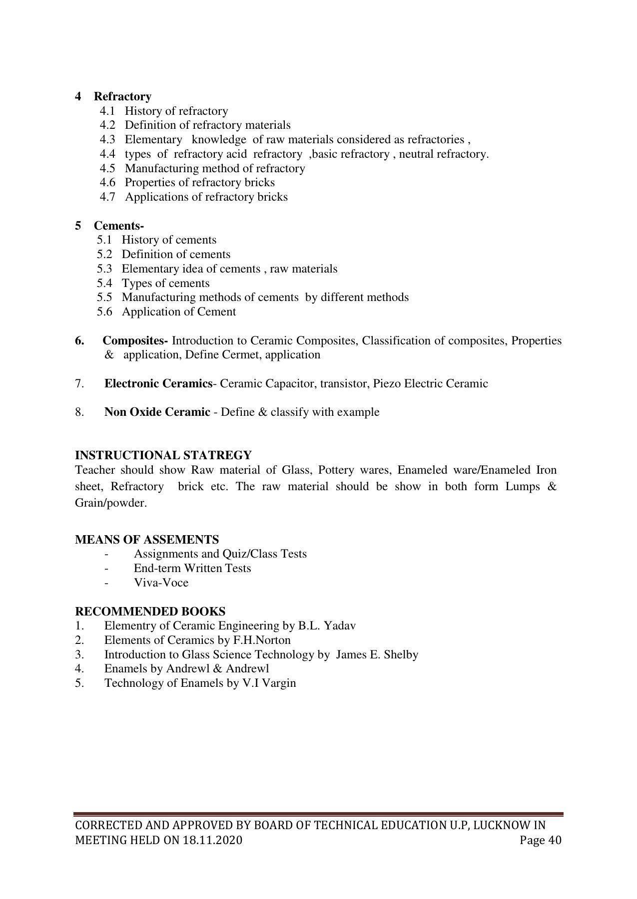 SYLLABUS FOR FIRST SEMESTER SESSION (2020-2021) - SIX SEMESTER DIPLOMA COURSE IN GLASS AND CERAMIC ENGINEERING - Page 40