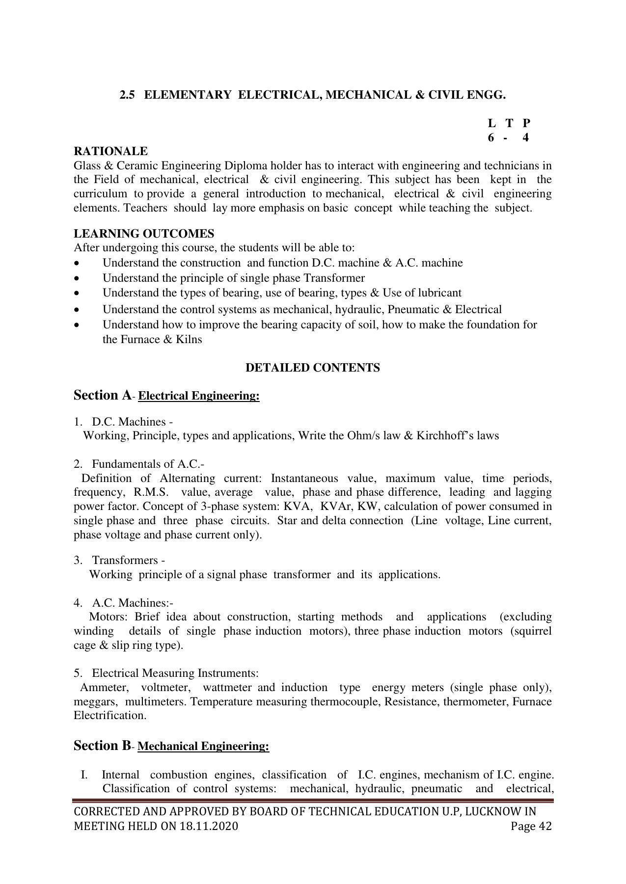 SYLLABUS FOR FIRST SEMESTER SESSION (2020-2021) - SIX SEMESTER DIPLOMA COURSE IN GLASS AND CERAMIC ENGINEERING - Page 42