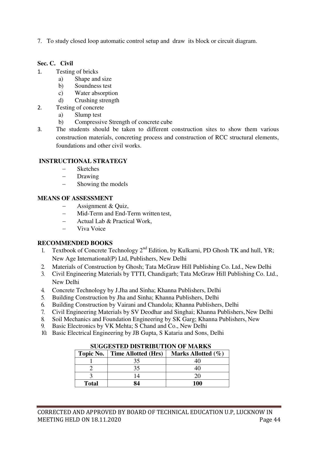SYLLABUS FOR FIRST SEMESTER SESSION (2020-2021) - SIX SEMESTER DIPLOMA COURSE IN GLASS AND CERAMIC ENGINEERING - Page 44
