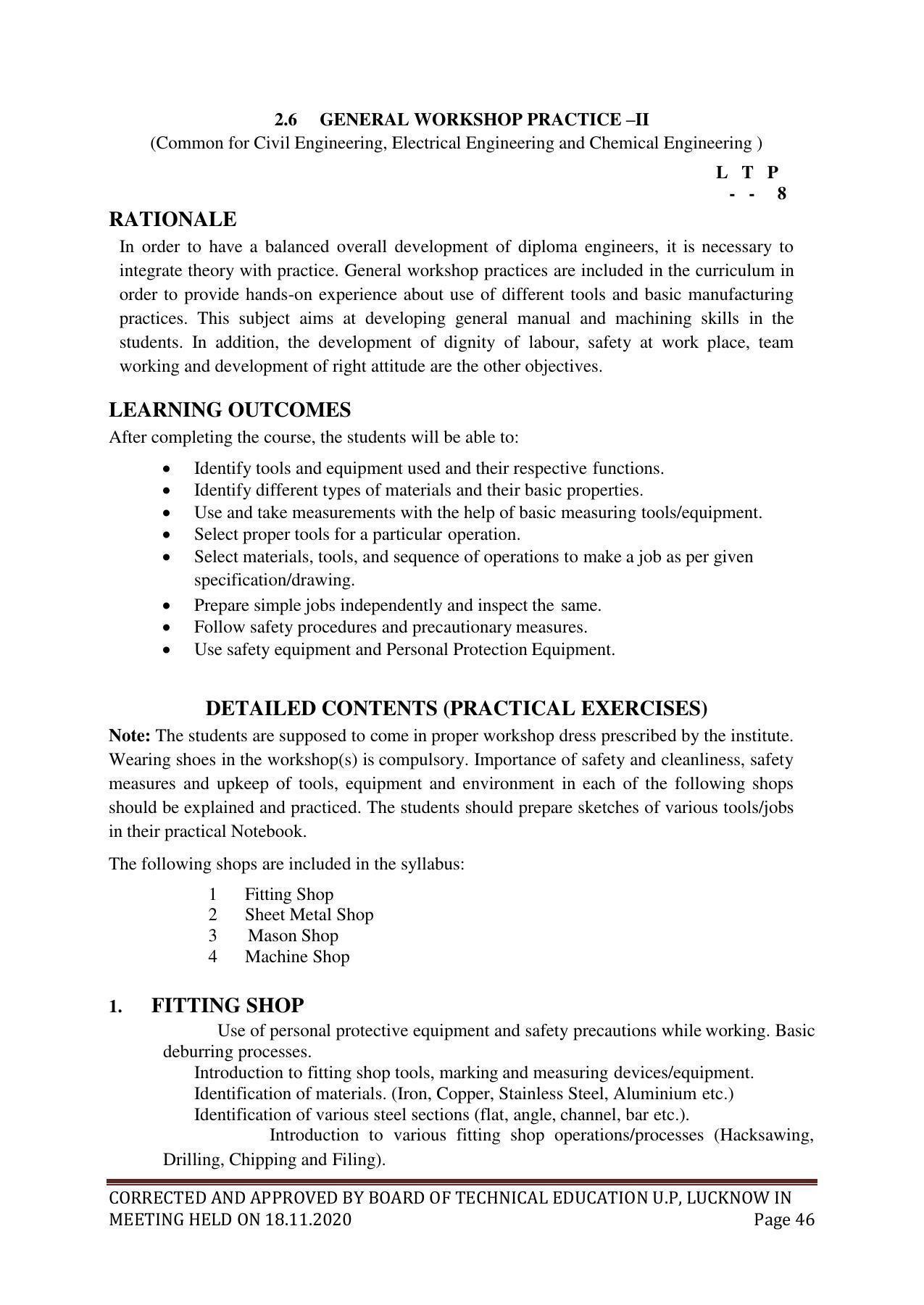 SYLLABUS FOR FIRST SEMESTER SESSION (2020-2021) - SIX SEMESTER DIPLOMA COURSE IN GLASS AND CERAMIC ENGINEERING - Page 46