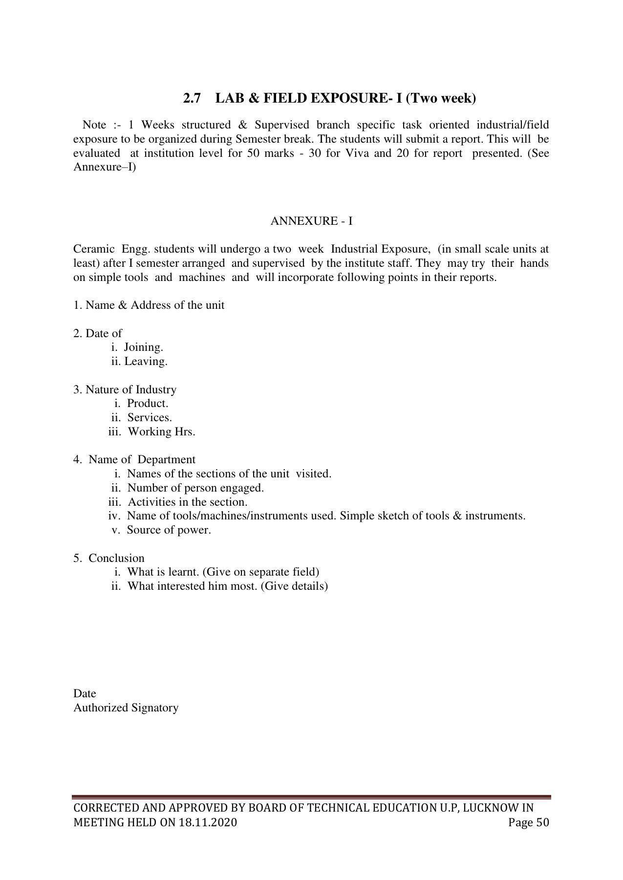 SYLLABUS FOR FIRST SEMESTER SESSION (2020-2021) - SIX SEMESTER DIPLOMA COURSE IN GLASS AND CERAMIC ENGINEERING - Page 50
