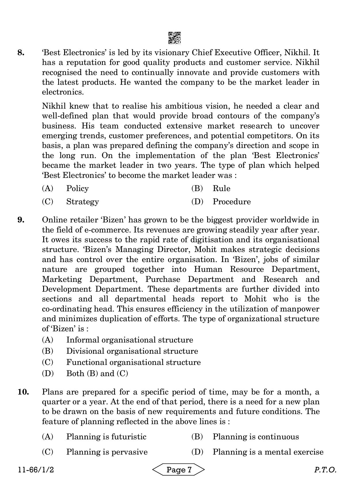 CBSE Class 12 1-2 Bussiness Studies 2024 Question Paper - Page 7