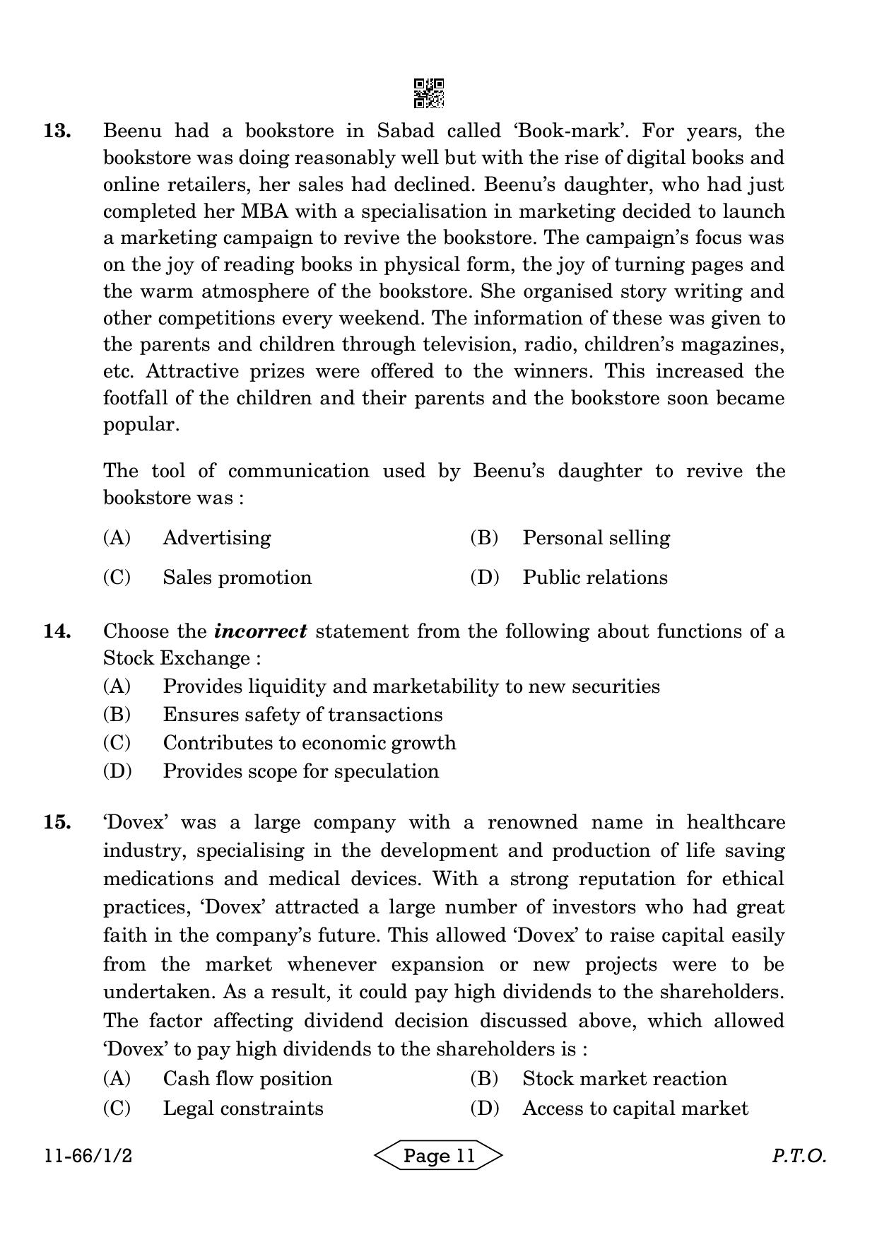 CBSE Class 12 1-2 Bussiness Studies 2024 Question Paper - Page 11