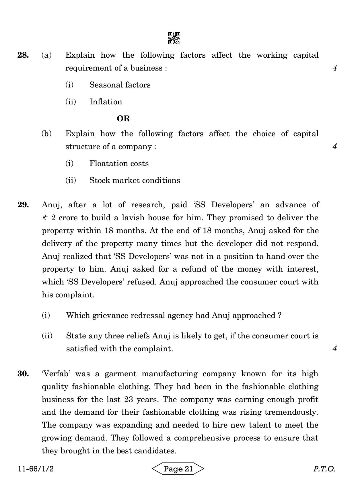 CBSE Class 12 1-2 Bussiness Studies 2024 Question Paper - Page 21