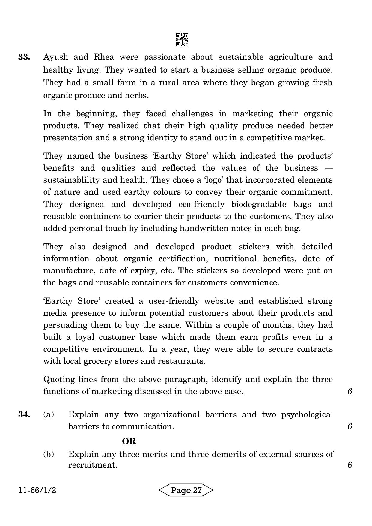 CBSE Class 12 1-2 Bussiness Studies 2024 Question Paper - Page 27