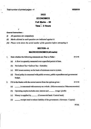 MBSE HSSLC 2022 Arts Question Paper