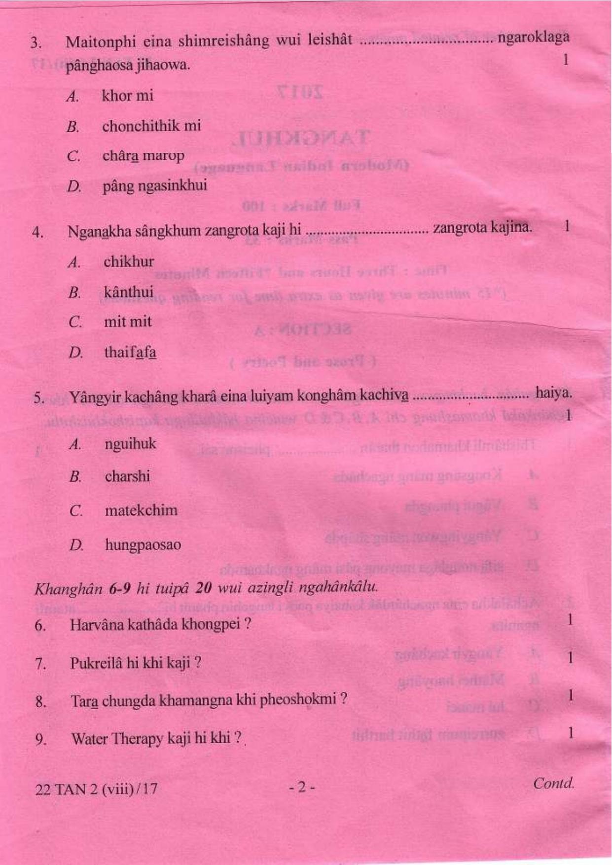 COHSEM Class 12 Tangkhul (M.I.L.) 2017 Question Papers - Page 2