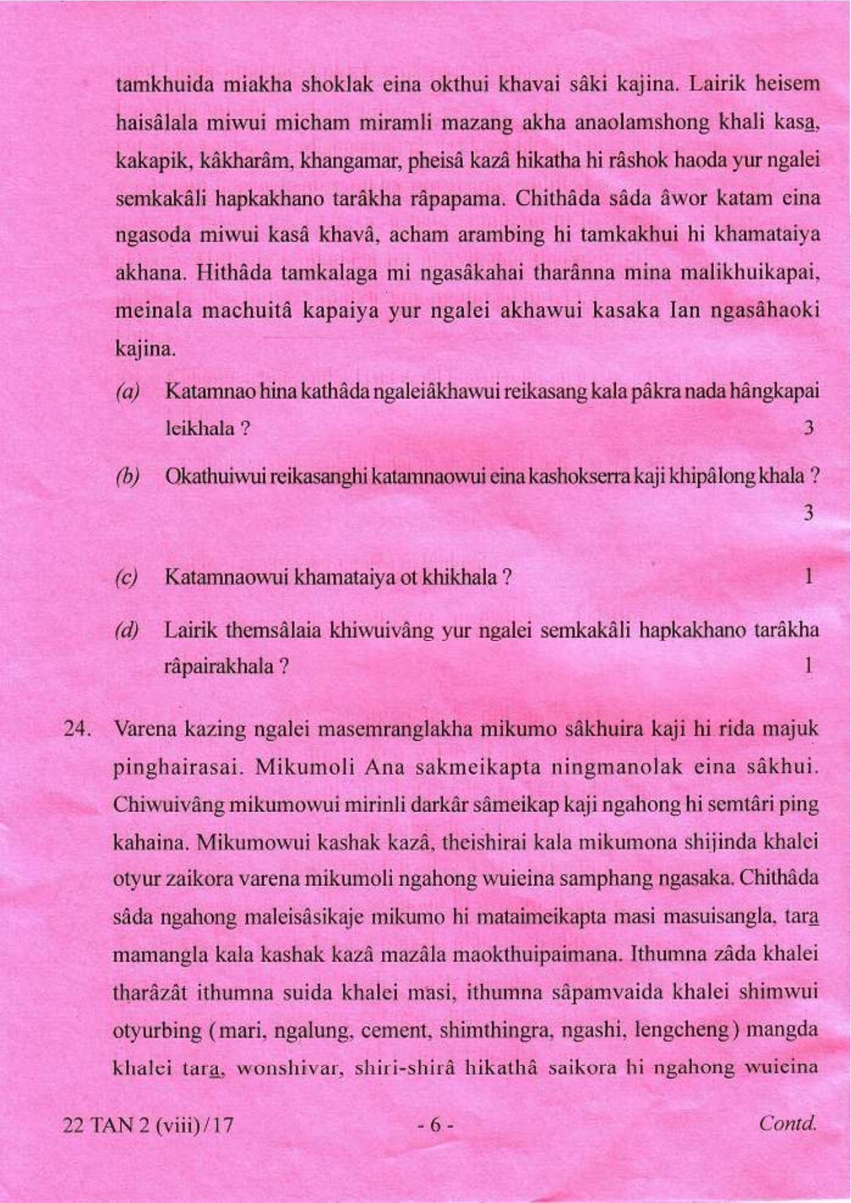 COHSEM Class 12 Tangkhul (M.I.L.) 2017 Question Papers - Page 6