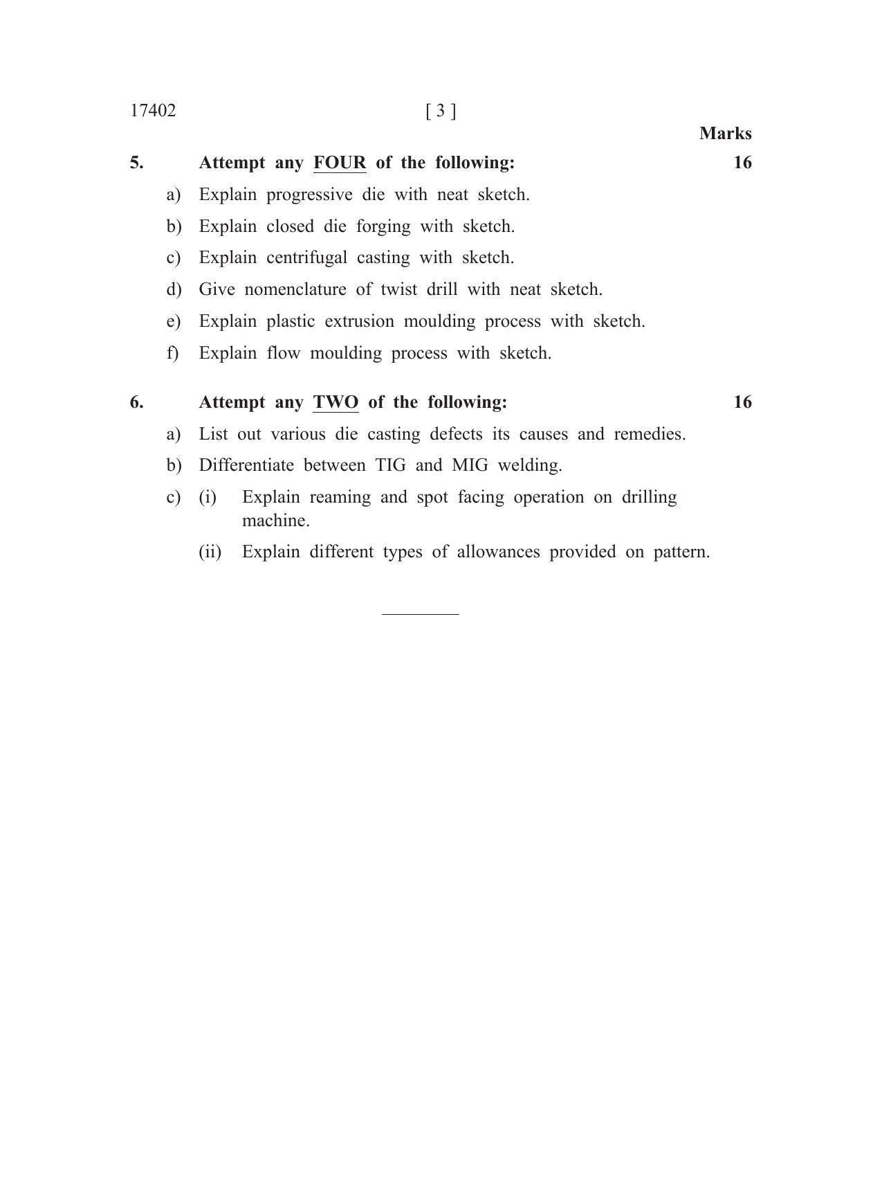 MSBTE Summer Question Paper 2019 - Manufacturing Processes - Page 3