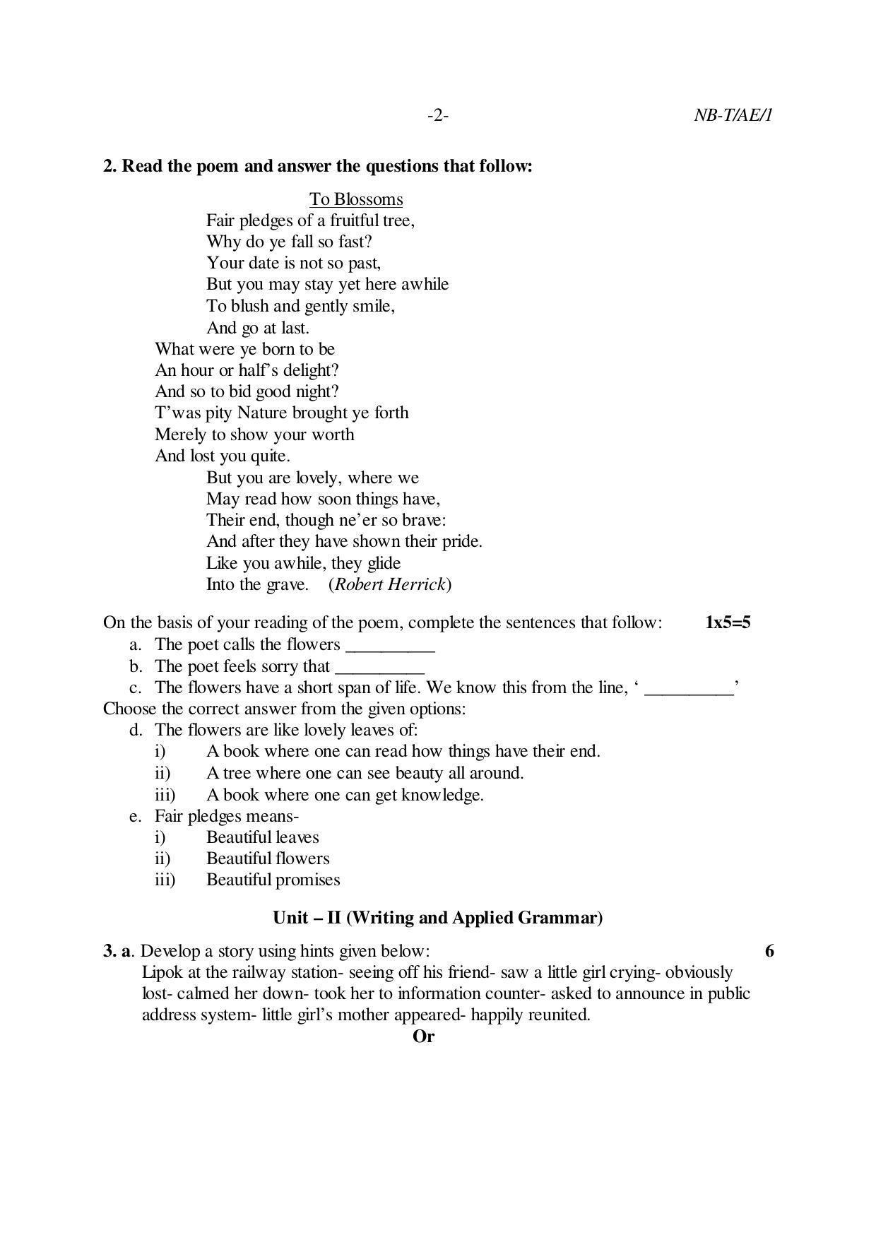 Nagaland Board Class 10 ALTERNATIVE ENGLISH 2020 Question Paper - Page 2