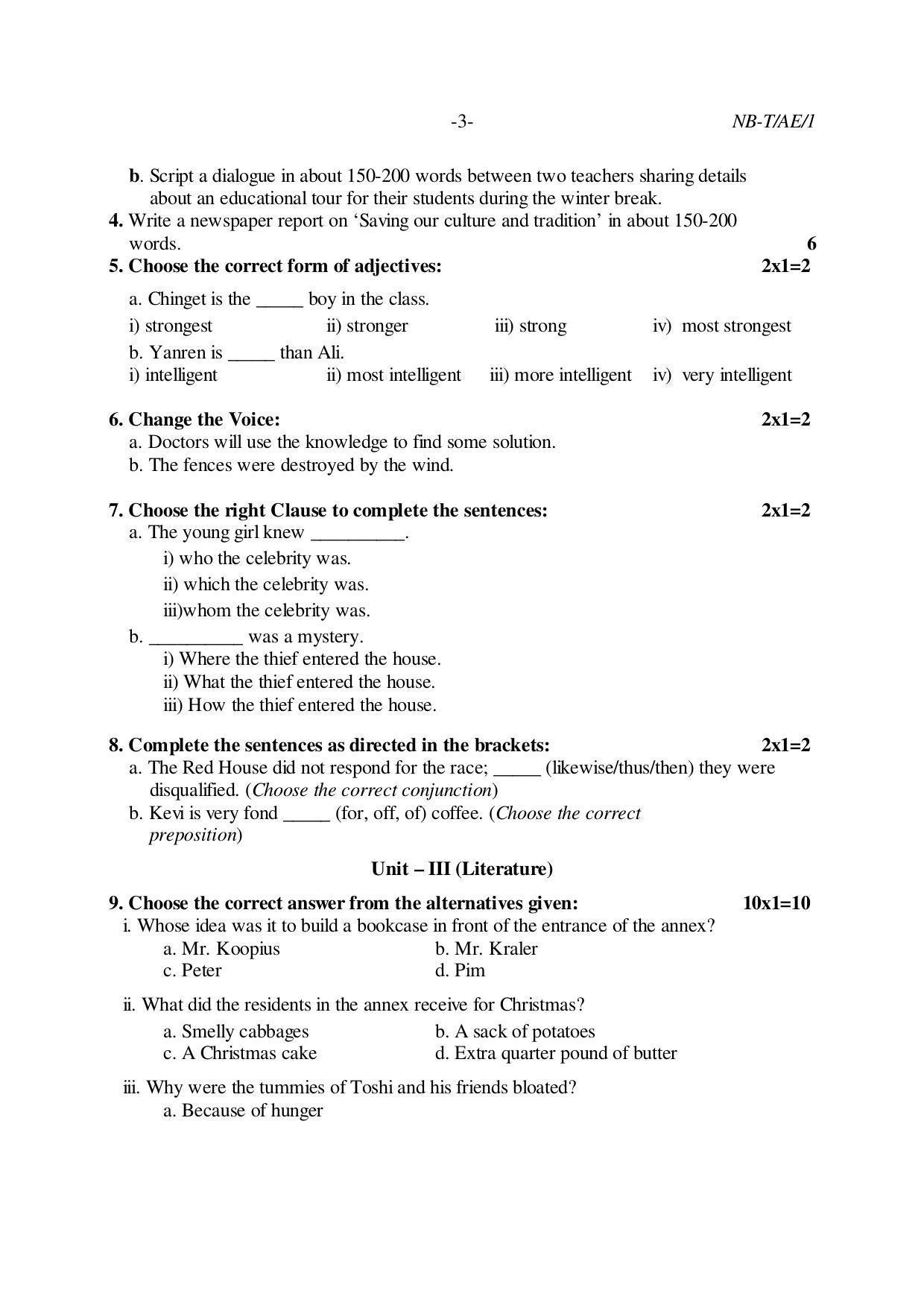 Nagaland Board Class 10 ALTERNATIVE ENGLISH 2020 Question Paper - Page 3