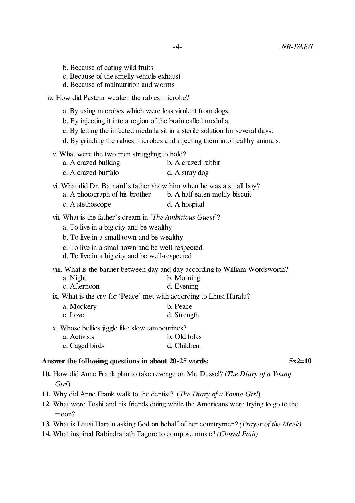 Nagaland Board Class 10 ALTERNATIVE ENGLISH 2020 Question Paper - Page 4