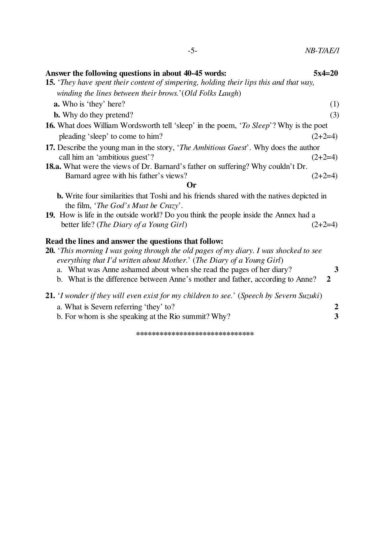 Nagaland Board Class 10 ALTERNATIVE ENGLISH 2020 Question Paper - Page 5