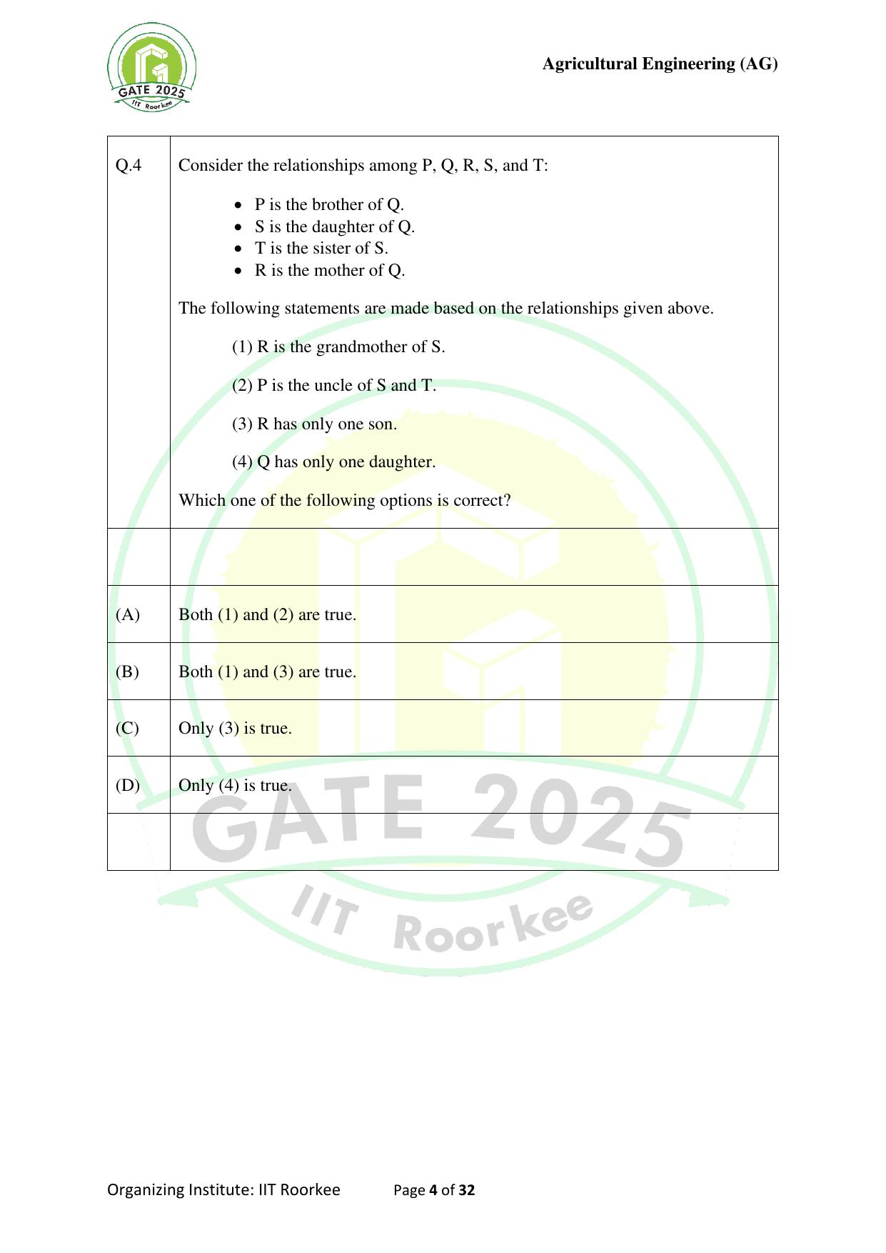 GATE 2025 Agricultural Engineering (AG) Question Paper - Page 4